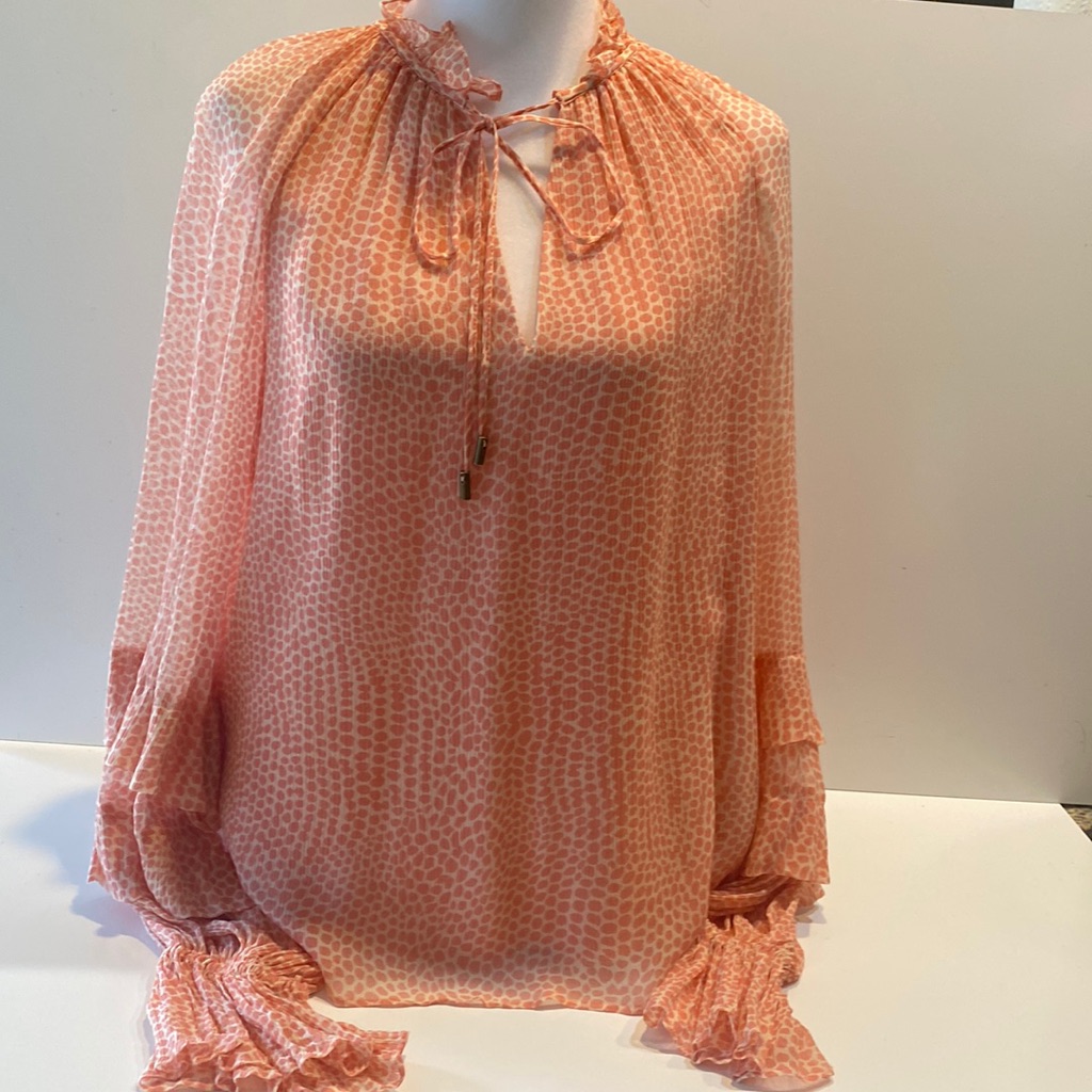 Ramy Brook Macey Floral Split Neck Blouse In Coral